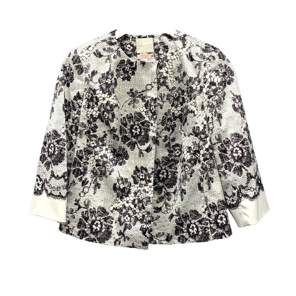 The Limited Black Printed Lace Satin Crop Blazer Jacket Small Scandal Collection